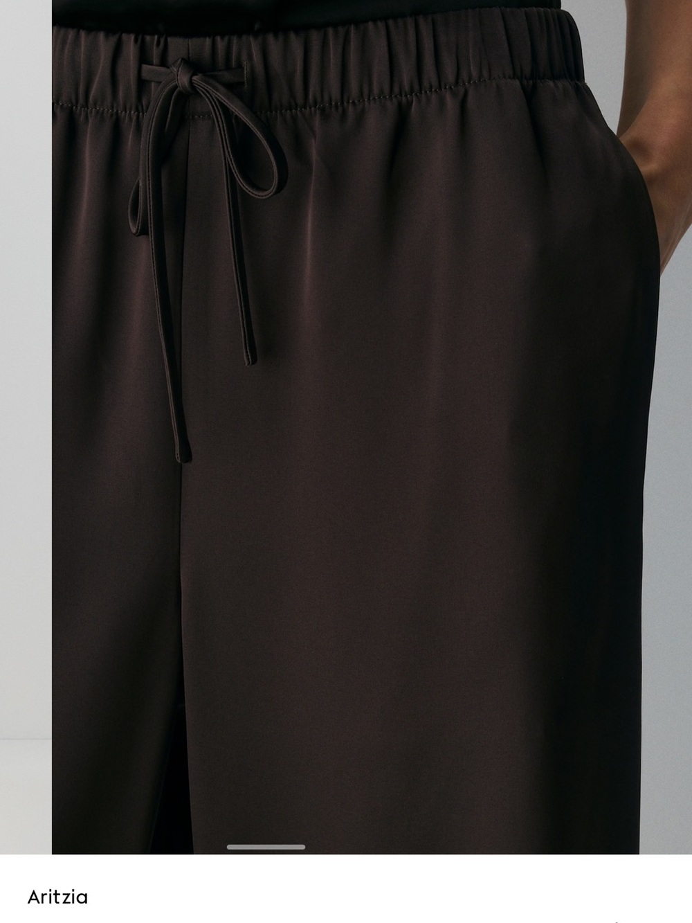 Babaton Satin Pant Elastic-Waist Wide Leg Pants in Chocolate women’s size L - Picture 3 of 11